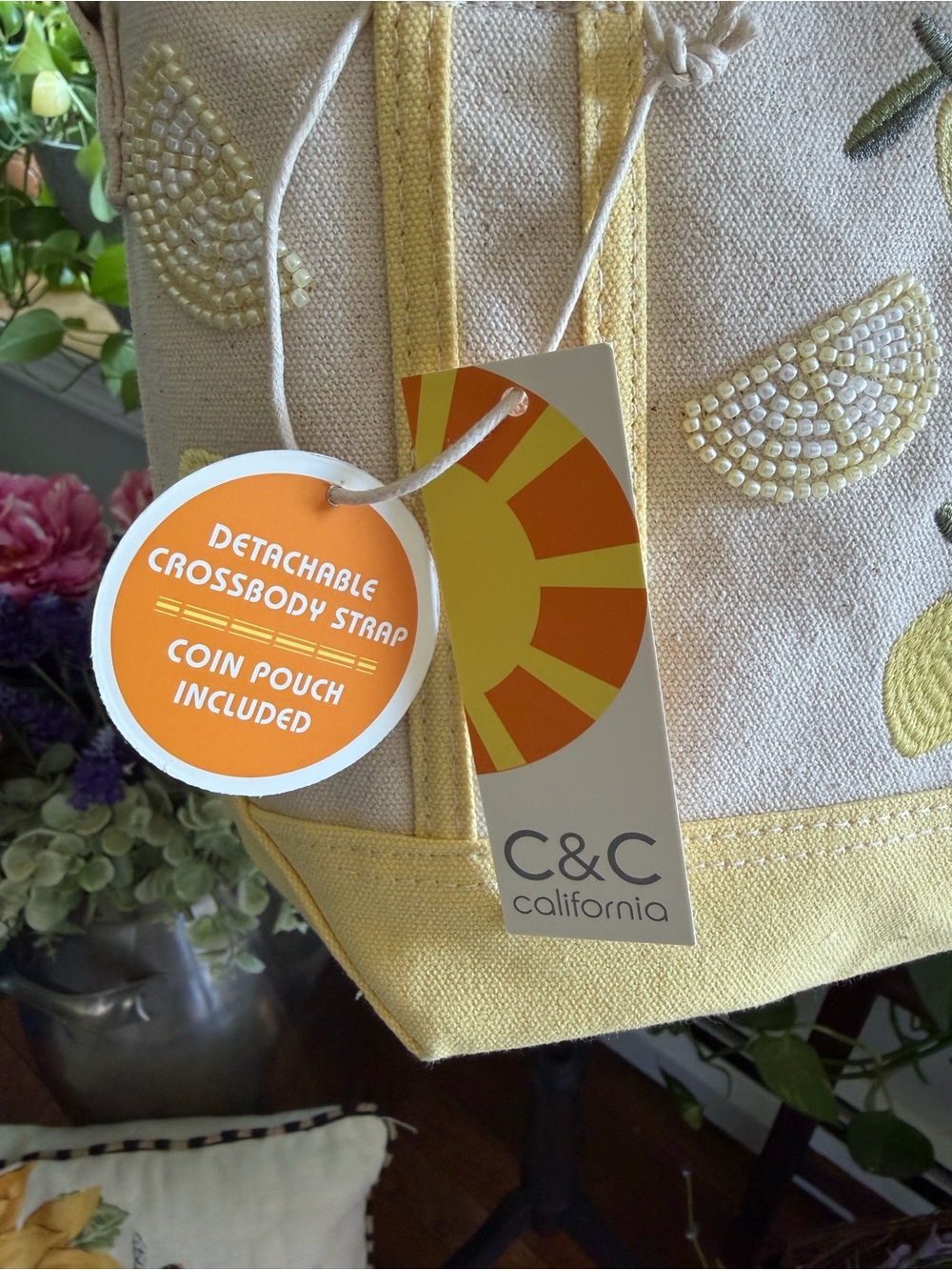 C&C California Yellow Lemon-Print Canvas Crossbody Tote - Picture 3 of 3